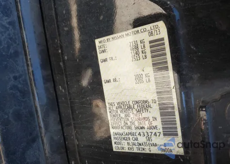 2014 Nissan Maxima 3.5 S z USA, uszkodzony, nr VIN 1N4AA5AP6EC433747